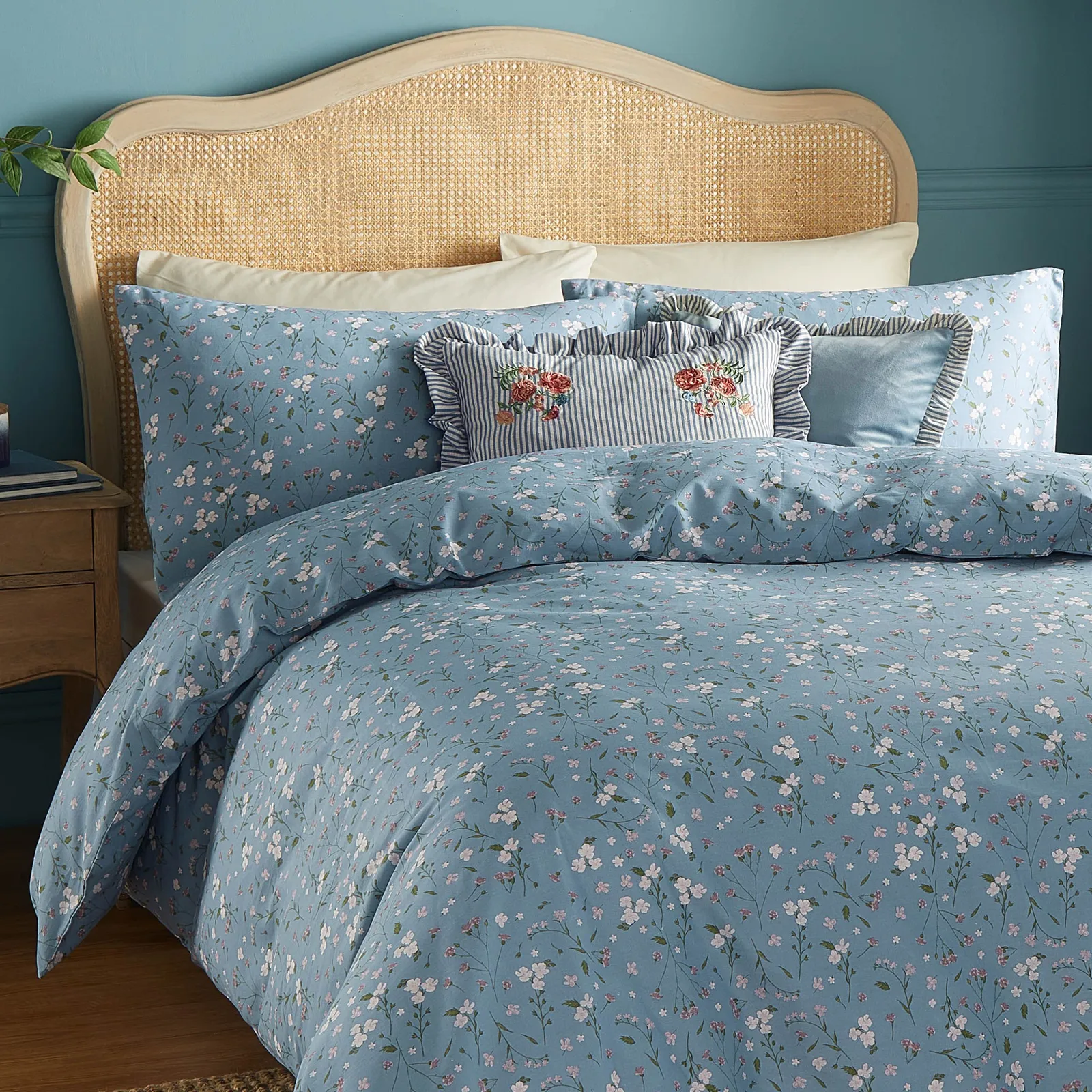Wylder Solene Ruffle Matte Velvet Cushion in Blue 5
