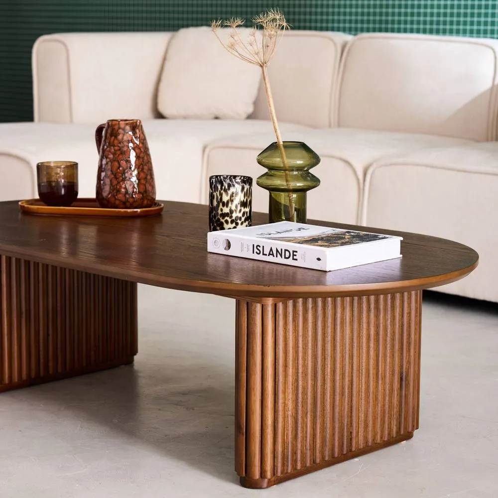 sweeek Oval coffee table Rubberwood oak veneer in Dark Brown 4
