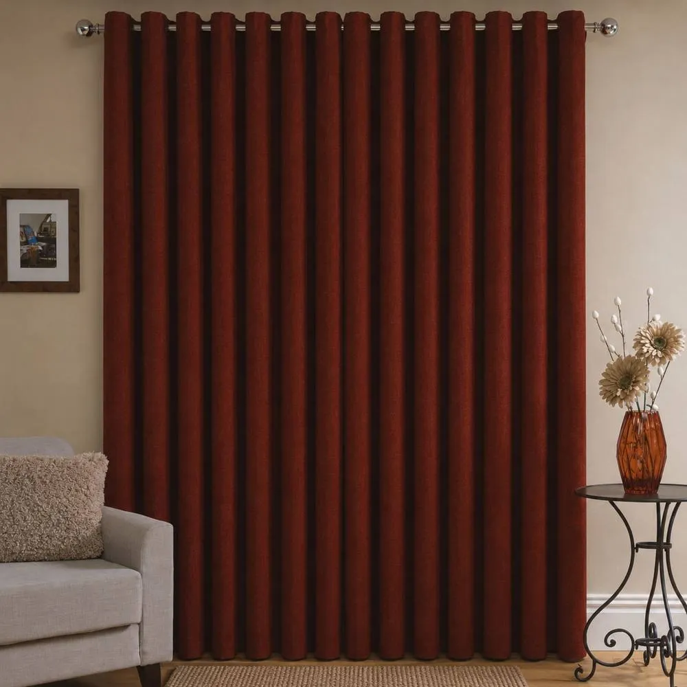 Smart Living Herringbone Eyelet Ring Top Ready Made Window Curtain - 2 Panels in Red 2