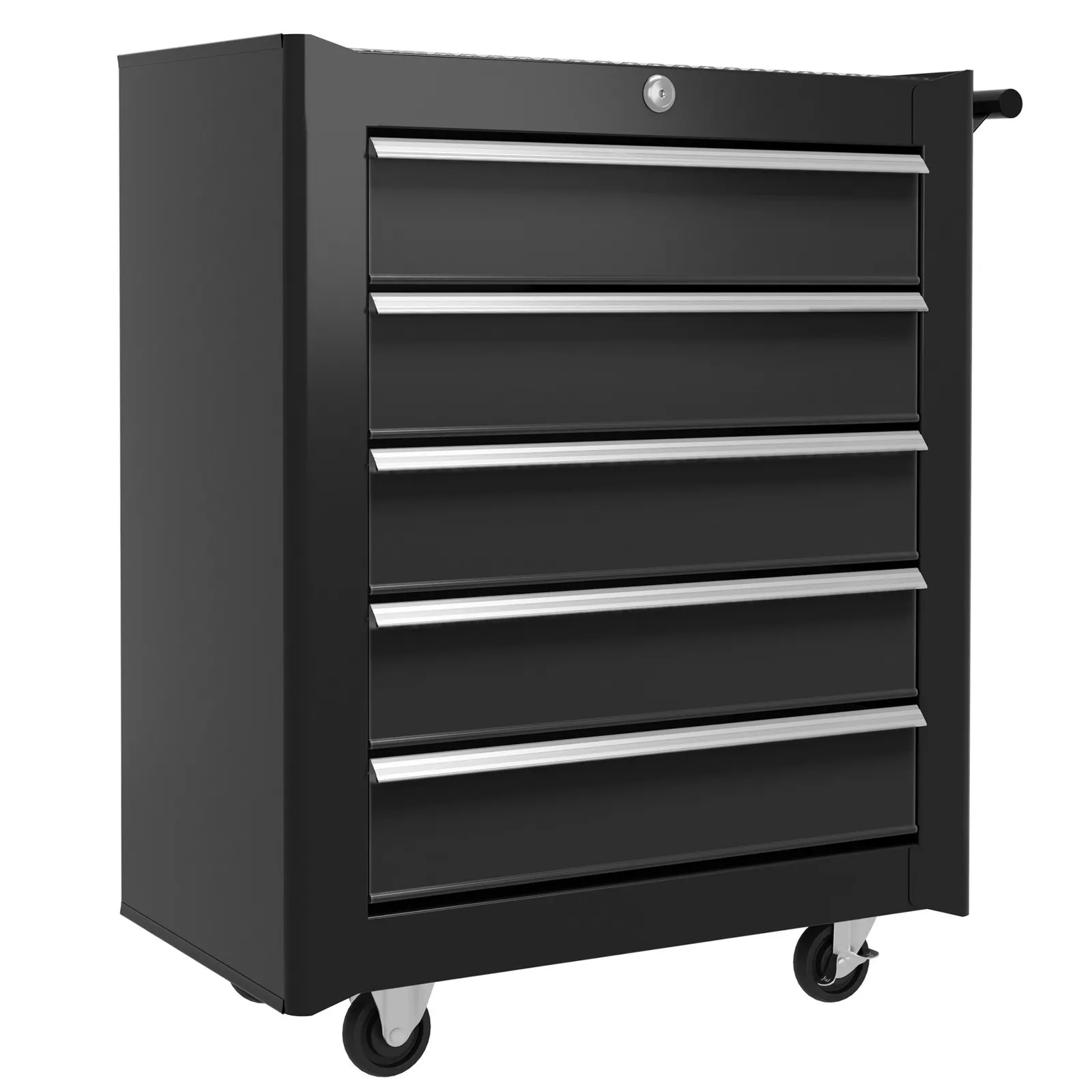 HOMCOM 5-Drawer Tool Chest Steel Lockable Tool Storage Cabinet w/ Wheels in Black 2