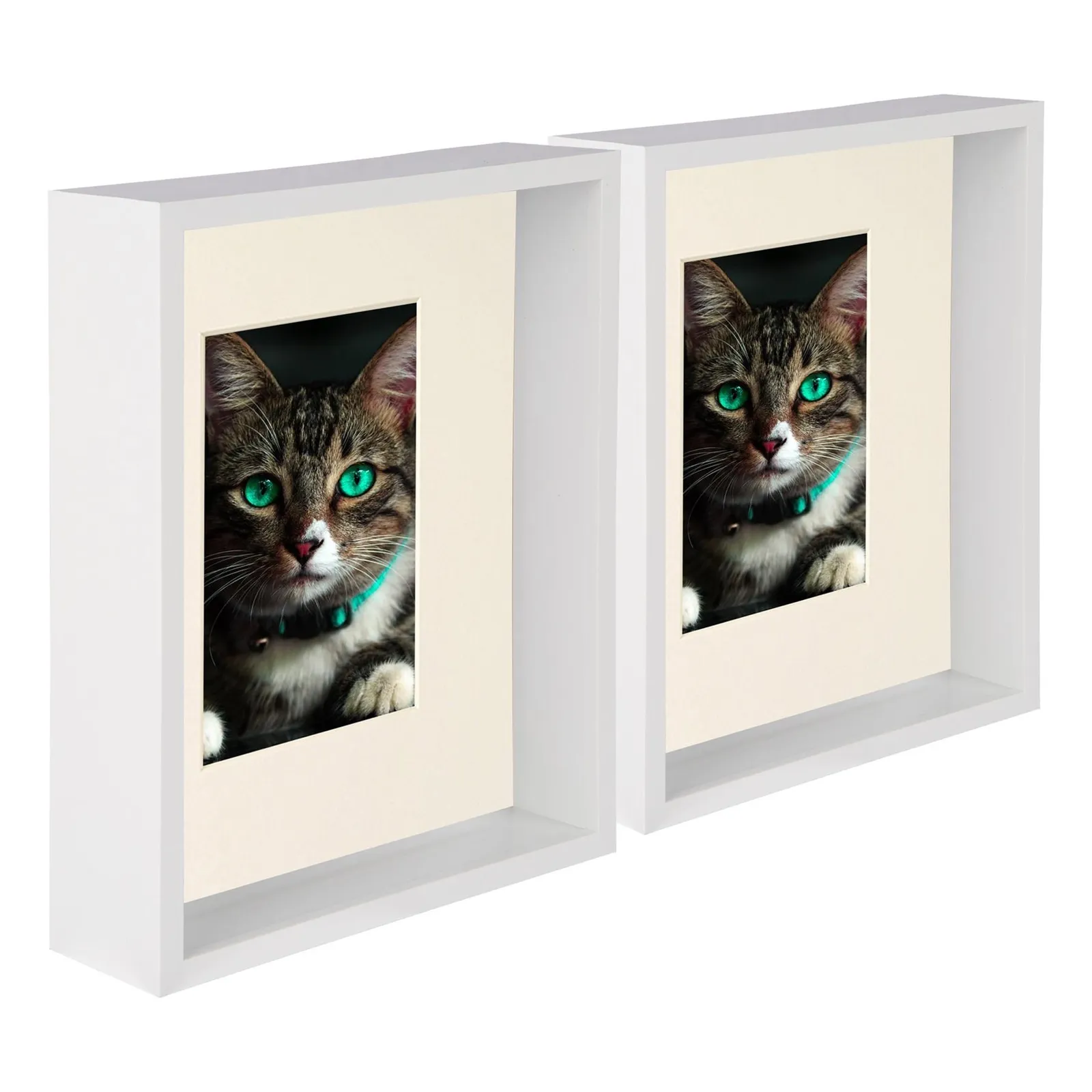 Nicola Spring 8" x 10" 3D Deep Box Photo Frames - 4" x 6" Mount - White - Pack of 2 in Ivory