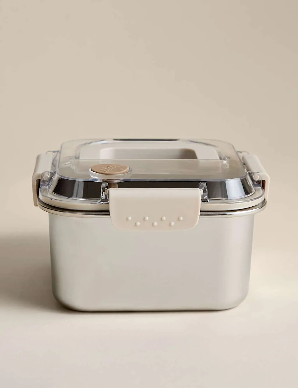 M&S Medium Stainless Steel Storage Container with Handle Cream
