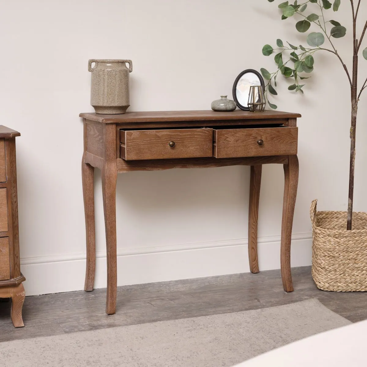 Melody Maison Dark Wood 2 Drawer Dressing Table - Ashwell Range in Dark Brown 2