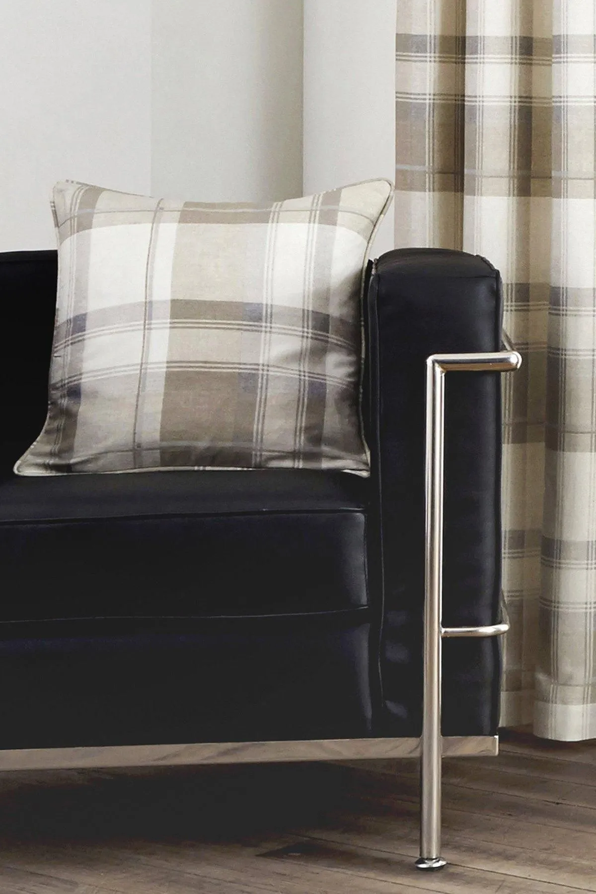 Fusion 'Balmoral Tartan' Warm Woven Check 100% Cotton Filled Cushion in Natural 2