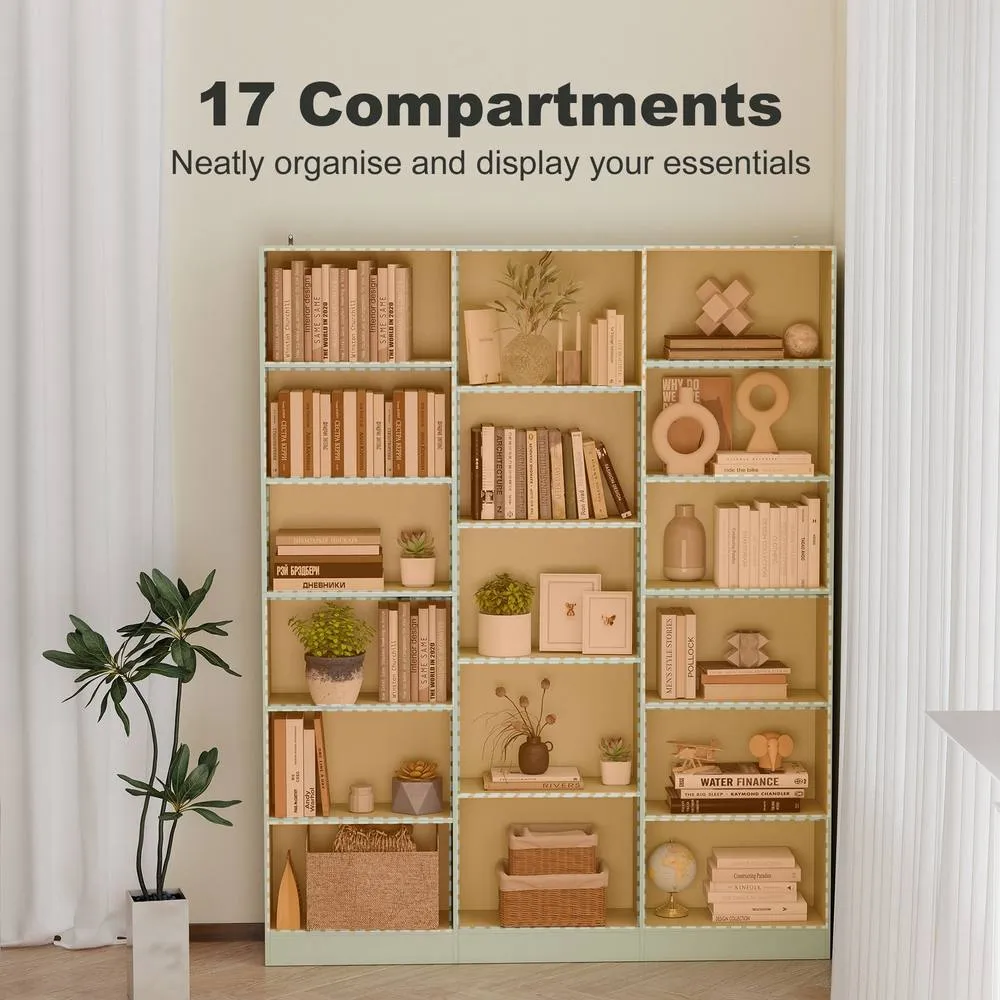 HOMCOM Bookcase Freestanding Open Storage Shelf with 17 Compartments in Light Green 4