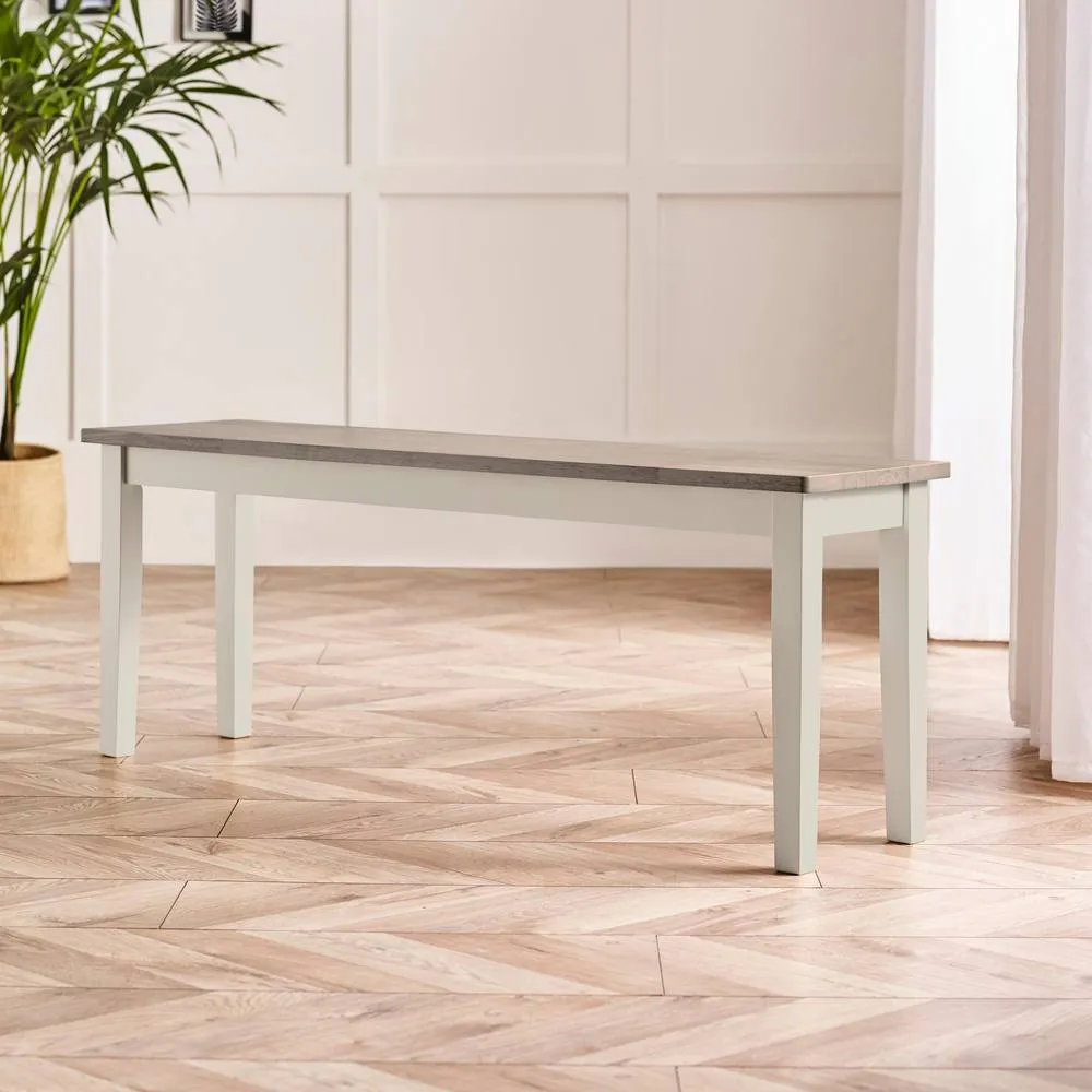 FurnitureboxUK Tenby Whitewashed &Grey Solid Wood Large Dining Bench in White