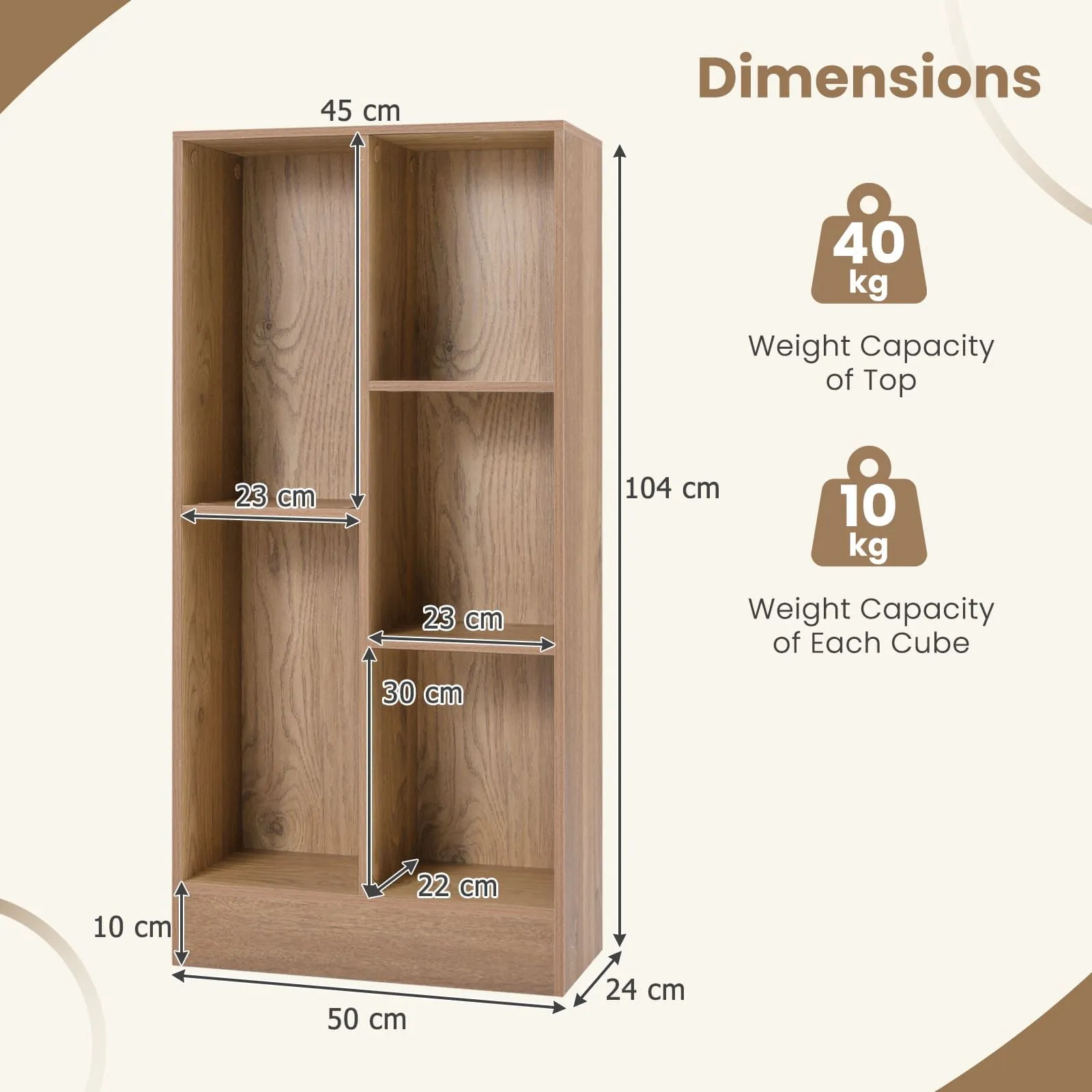 Costway 5-Cube Bookshelf Office Bookcase w/Open Storage Compartments in Brown 2