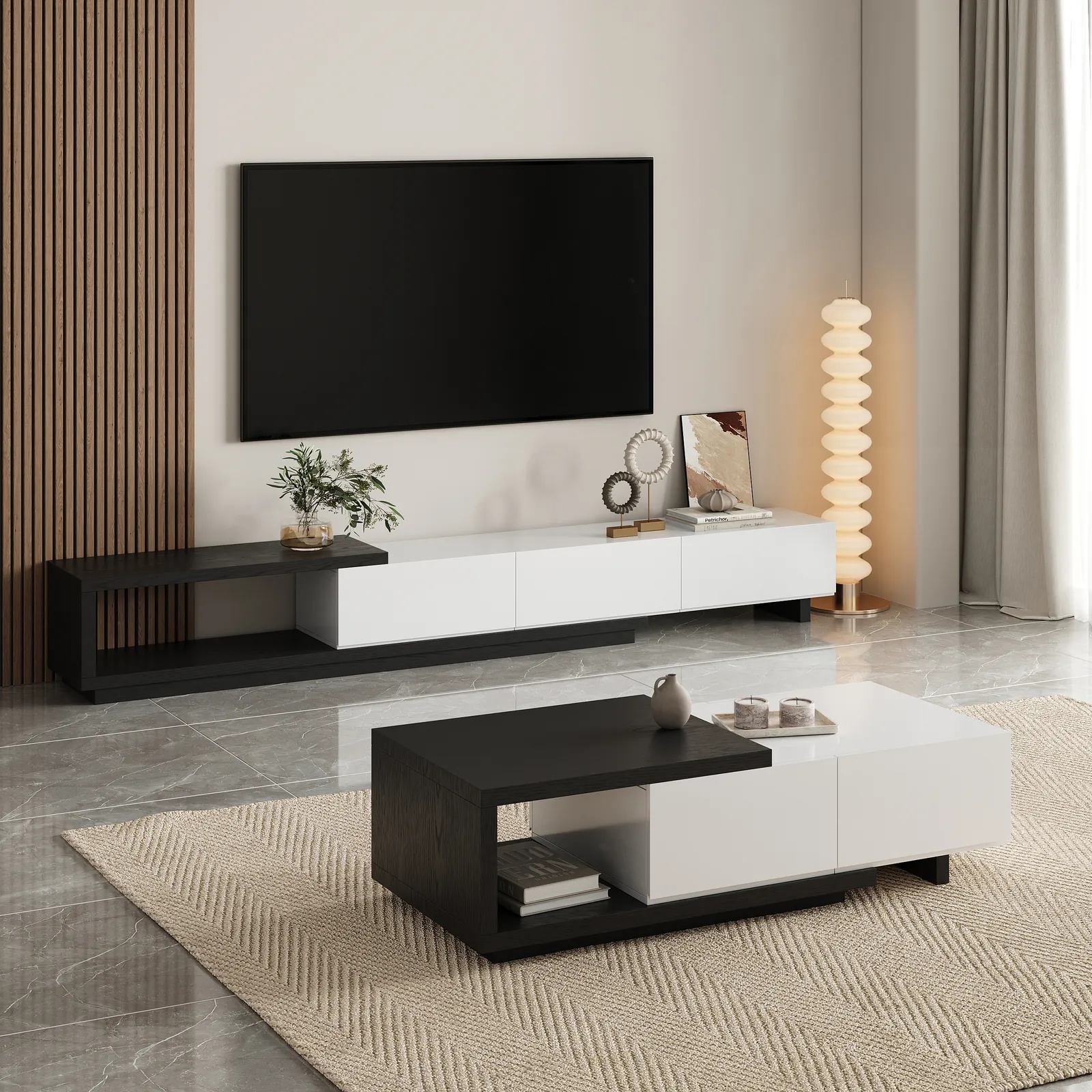 Living Room Cabinet Set 2550 mm Extendable TV Stand & 1750 mm Retracted Coffee Table Set