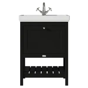 Bayswater Hartleigh Matt Black Traditional Freestanding Vanity Unit & 1 Tap Hole Traditional Recessed Basin - 600mm