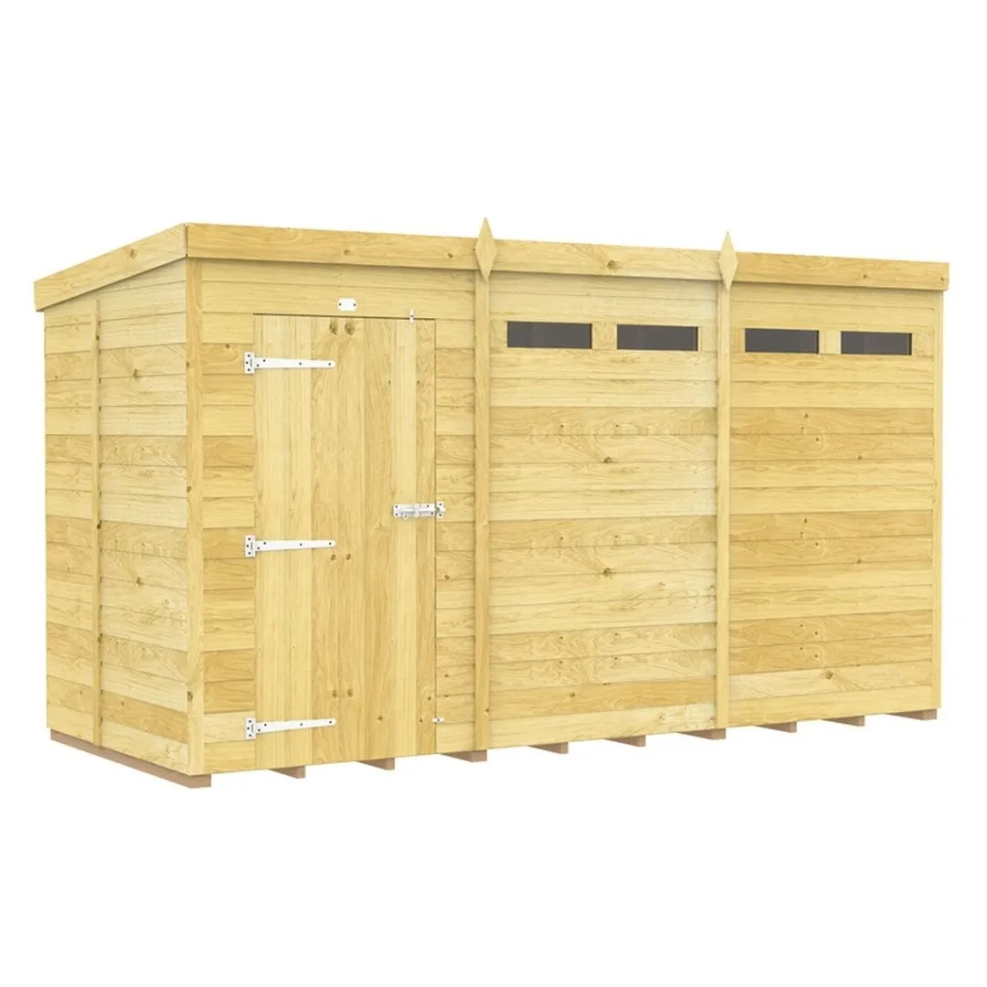 Buttercup Farm 12 x 5 Feet Pent Security Shed - Single Door - L147 x W358 x H201 cm in Brown