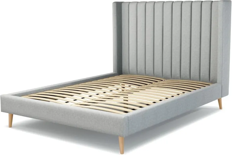 Cory King Size Bed, Wolf Grey Wool with Oak Legs