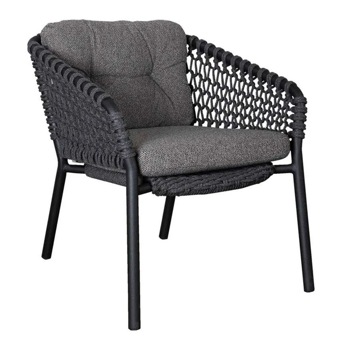 Cane-line Ocean Stackable Lounge Chair with Cushion Set, Dark Grey, Soft Rope