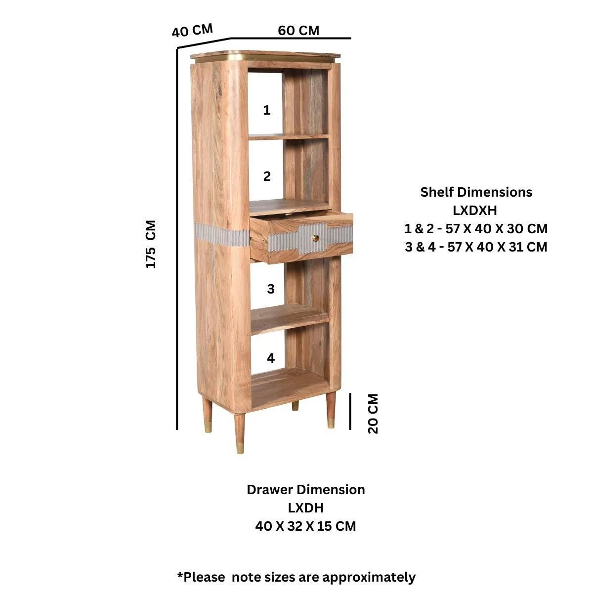 IH Design Alicia Acacia Wood 1 Drawers Slim Bookcase in Grey 3