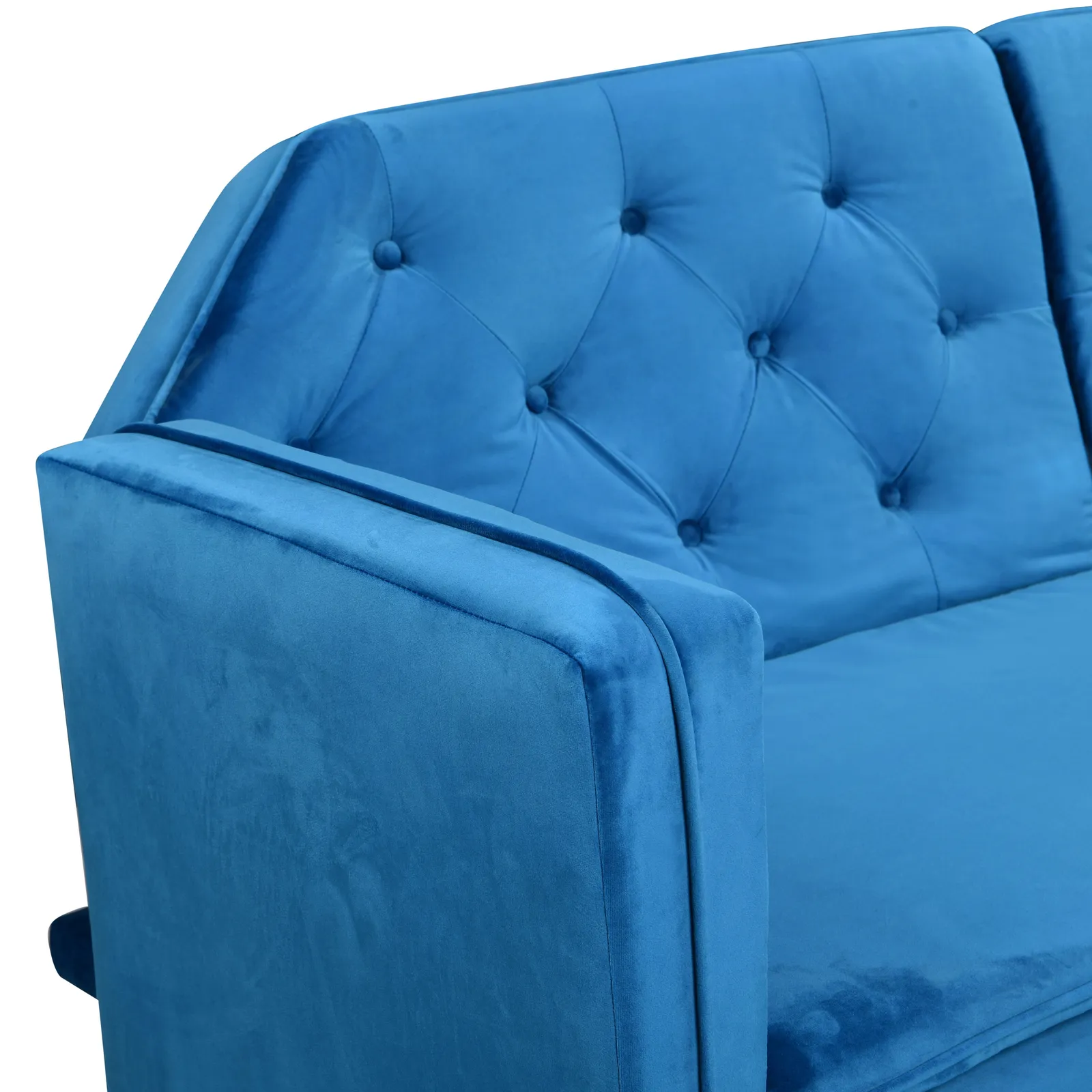 Comfy Living Ltd Plush Velvet Tufted Sofa Bed In Various Colours With Black & Gold Legs in Blue 6