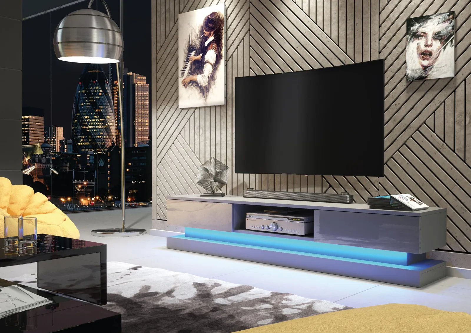 Creative Furniture Bloom TV Unit 180cm - A Functional & Contemporary Cabinet with Gloss Doors & LED Lights in Dark Grey 6