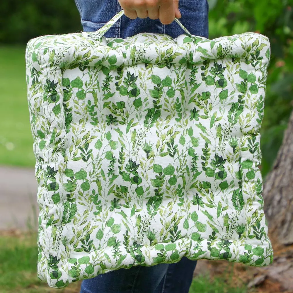 Dibor Set of 4 Green Leaf Print Chair Seat Pad Box Cushions L40 x W40cm in White 3