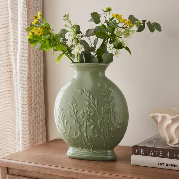 Embossed Floral Ceramic Vase