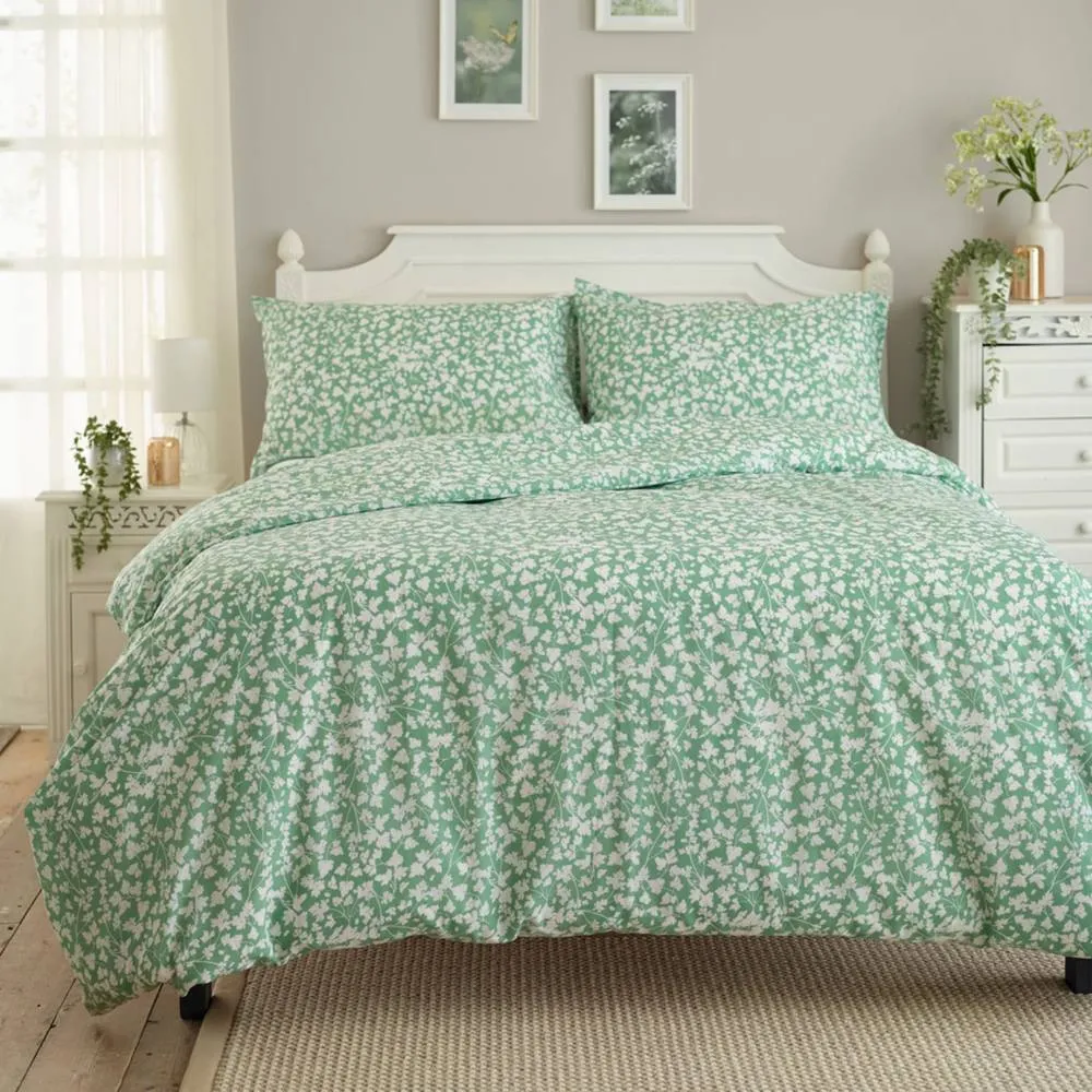 Deyongs Dainty Floral Cotton Duvet Set with Printed Floral Design in Green