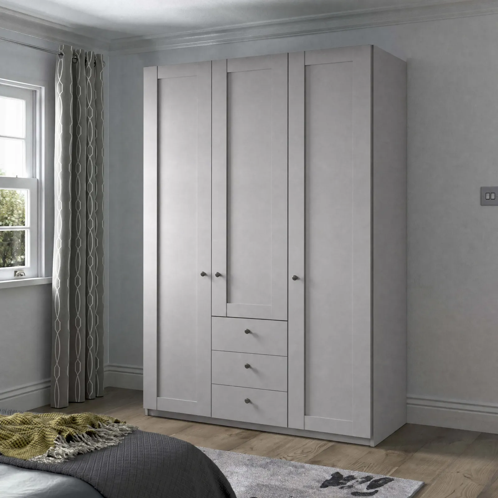 Varese 3 Door/3 Drawer Wardrobe W150Cm, Grey | Barker & Stonehouse 2