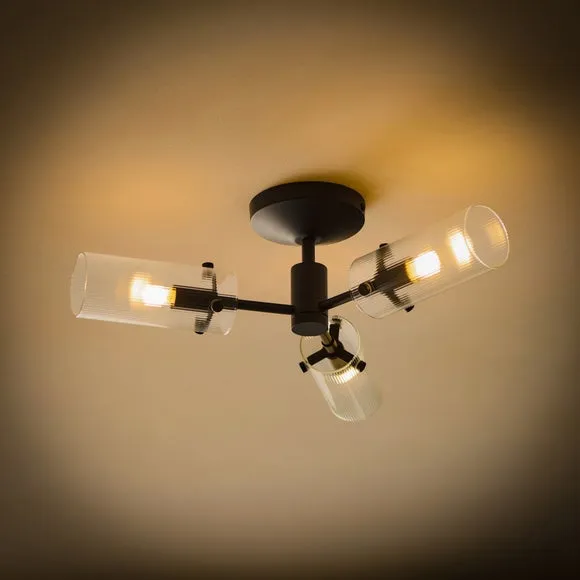 Sterling Ribbed 3 Light Semi Flush Ceiling Light 2