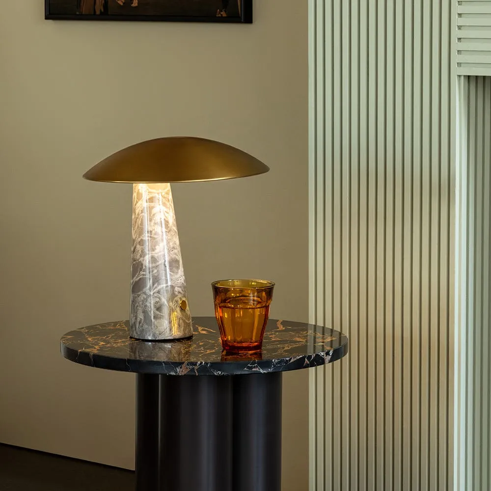 Heal's Abri LED Portable Table Lamp Brass & Grey Marble 4