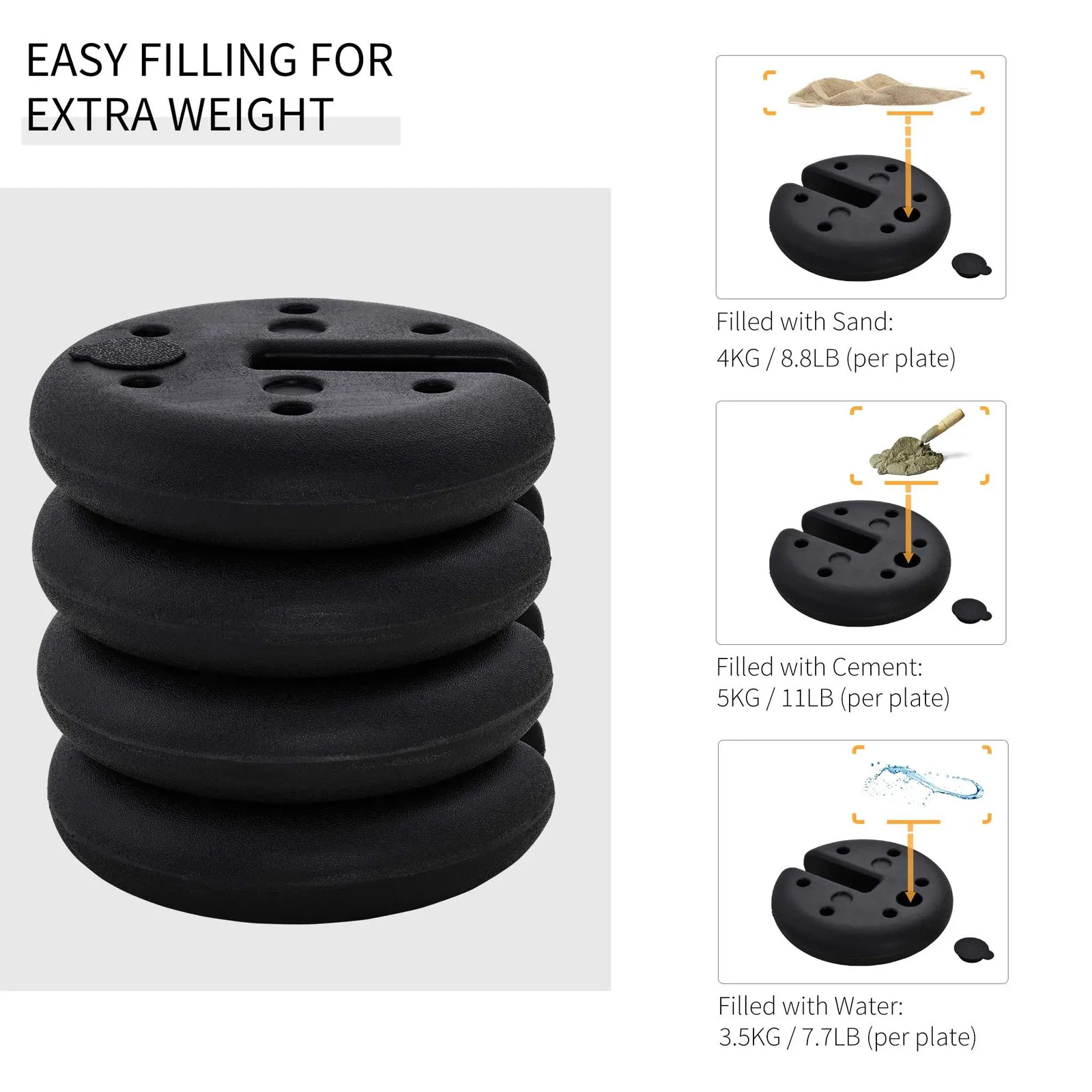 OUTSUNNY Set of 4 Gazebo Tent Canopy Weight Sand Fillable Strong Plastic in Black 6