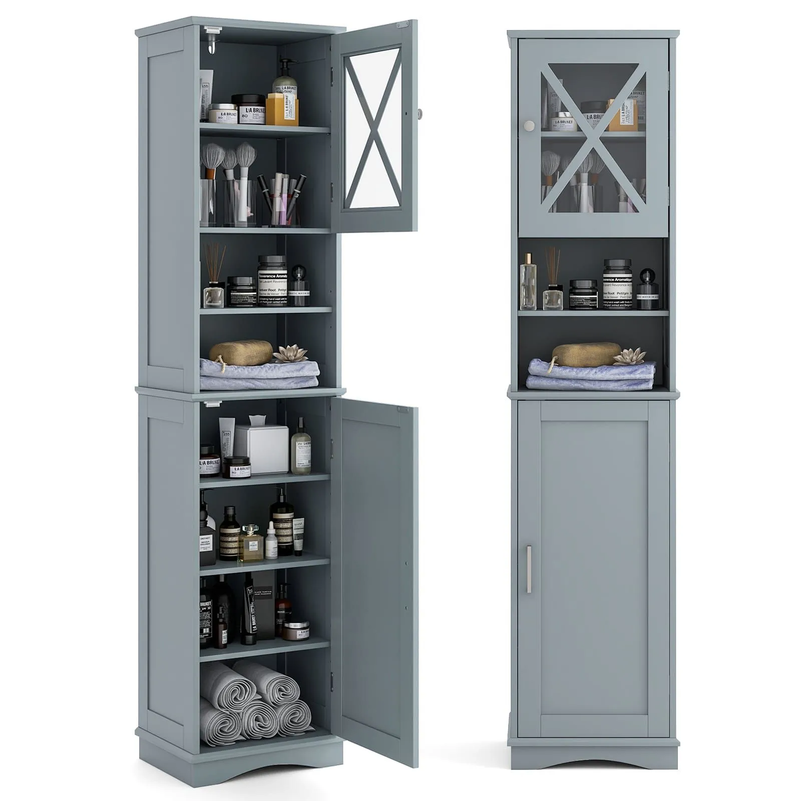 Costway 67" Tall Bathroom Cabinet Freestanding Storage Cabinet-Grey in Grey 5