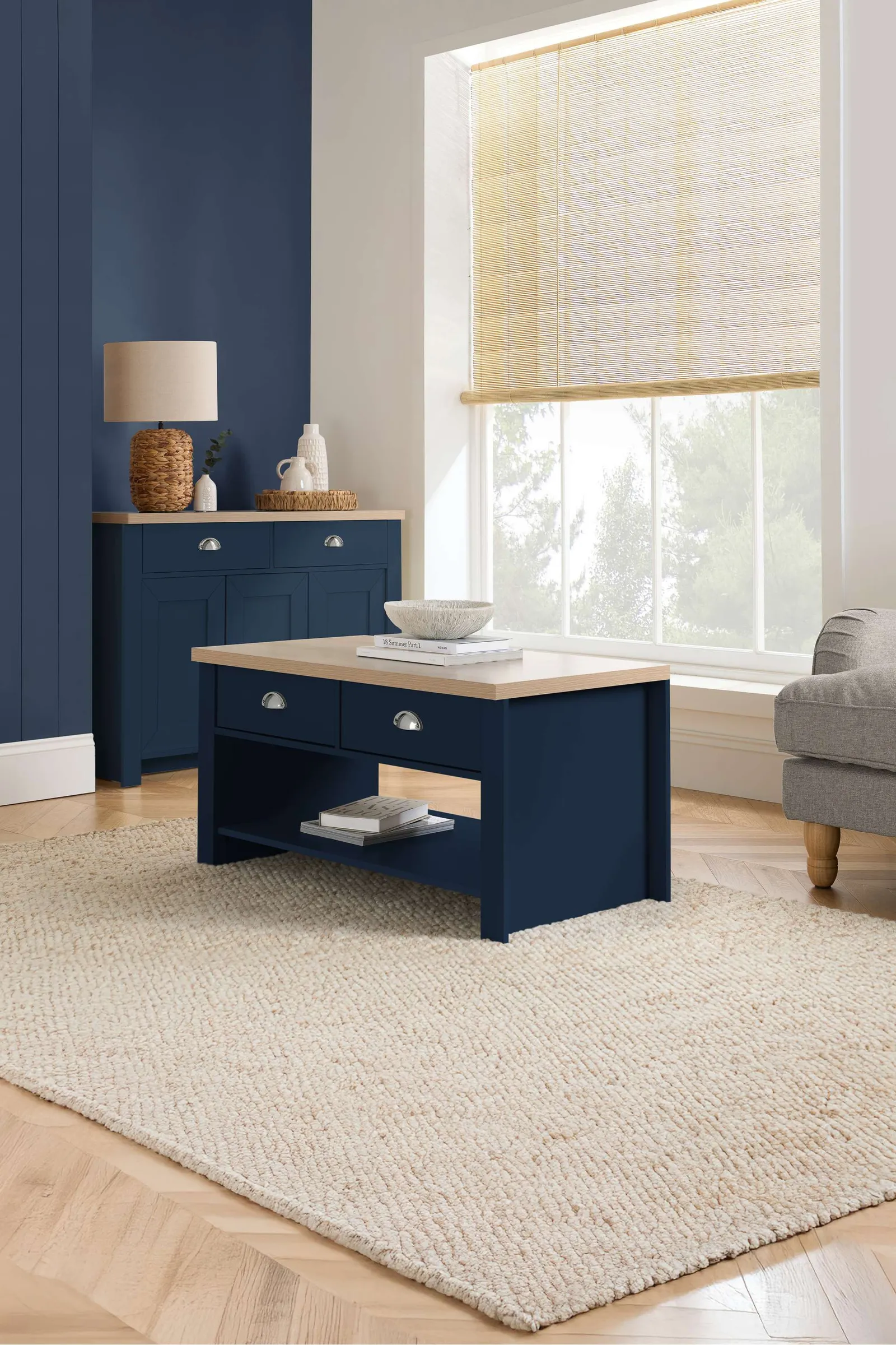 Birlea Coffee Table Blue & Oak Highgate 2 Drawer Farmhouse Shabby Chic 1