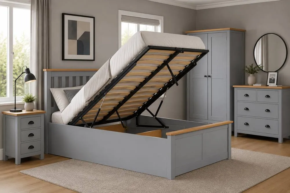 Birlea King Size Ottoman Bed Grey Aspen Wood Frame Storage 5FT Oak Solid 3
