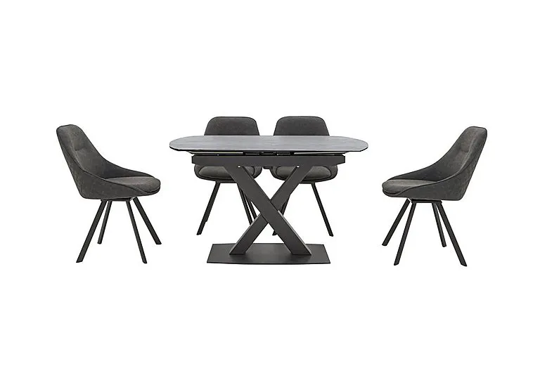 Arctic Extending Dining Table with Graphite Top and 4 Swivel Chairs - Dark Grey - In Time for Christmas