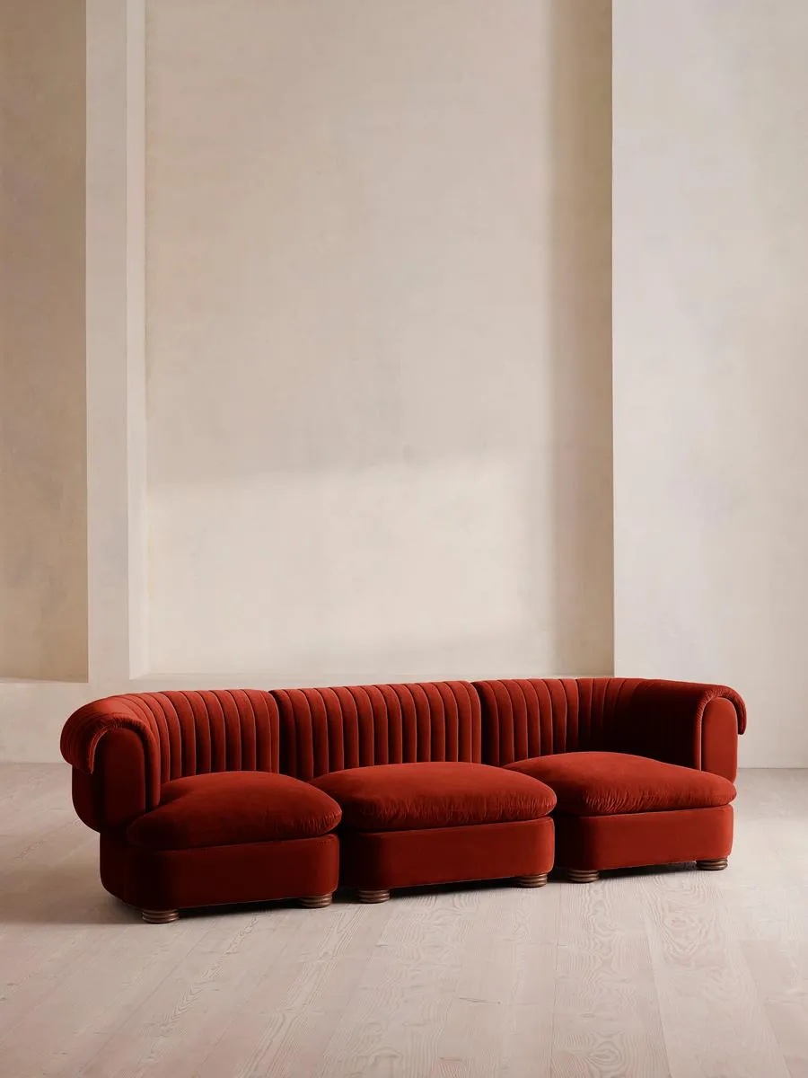 Rava Modular Sofa, Four Seater, Velvet, Rust