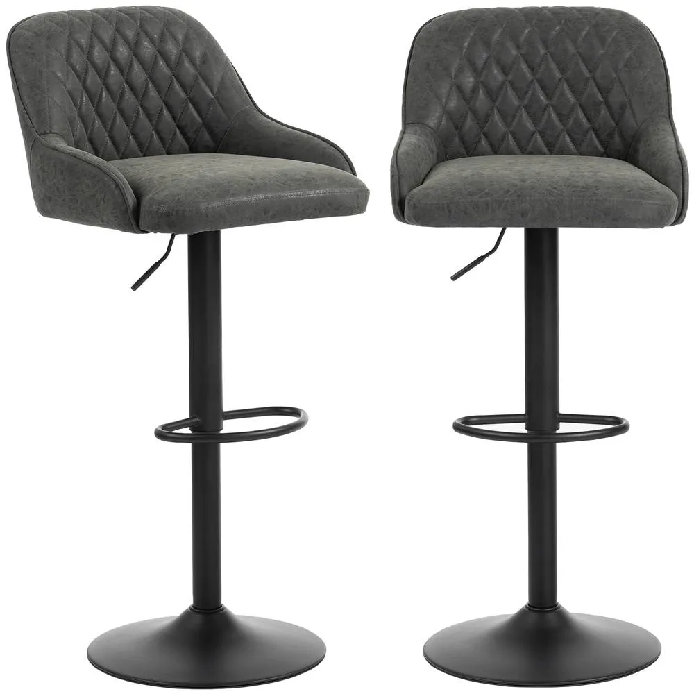HOMCOM Bar Stools Set of 2 Adjustable Swivel Counter Height in Dark Grey 2