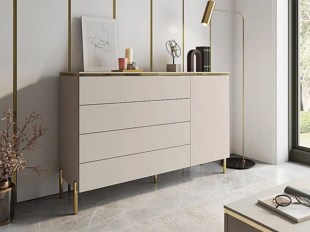 Vente-unique Chest Of Drawers With 4 Drawers & 1 Door - Beige & Gold - VUKIA 3