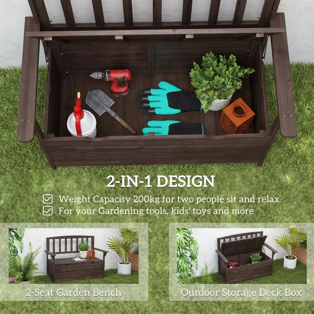 OUTSUNNY Garden Storage Bench, 2 Seater Fir Wood Outdoor Bench, Brown 4