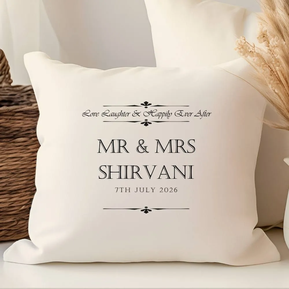 Aye Do Gifts Personalised Love Laughter Wedding Cushion in Cream