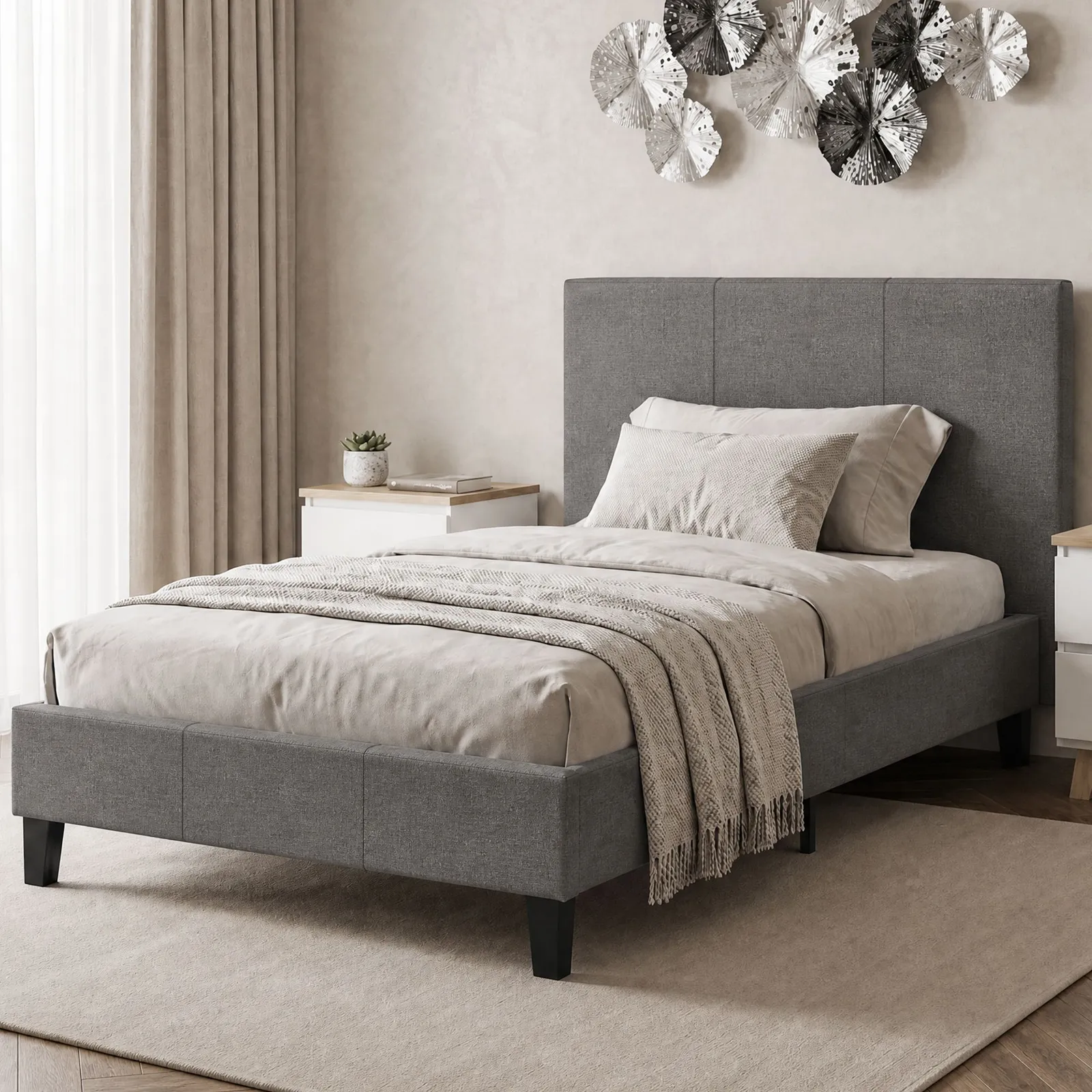 Comfy Living Ltd Modern Hopsack Fabric Upholstered Bedframe in Dark Grey 3