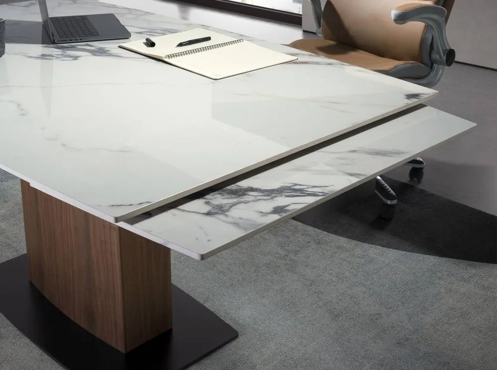 Angel Cerda Oval Extending Dining Table White Porcelain Marble 5