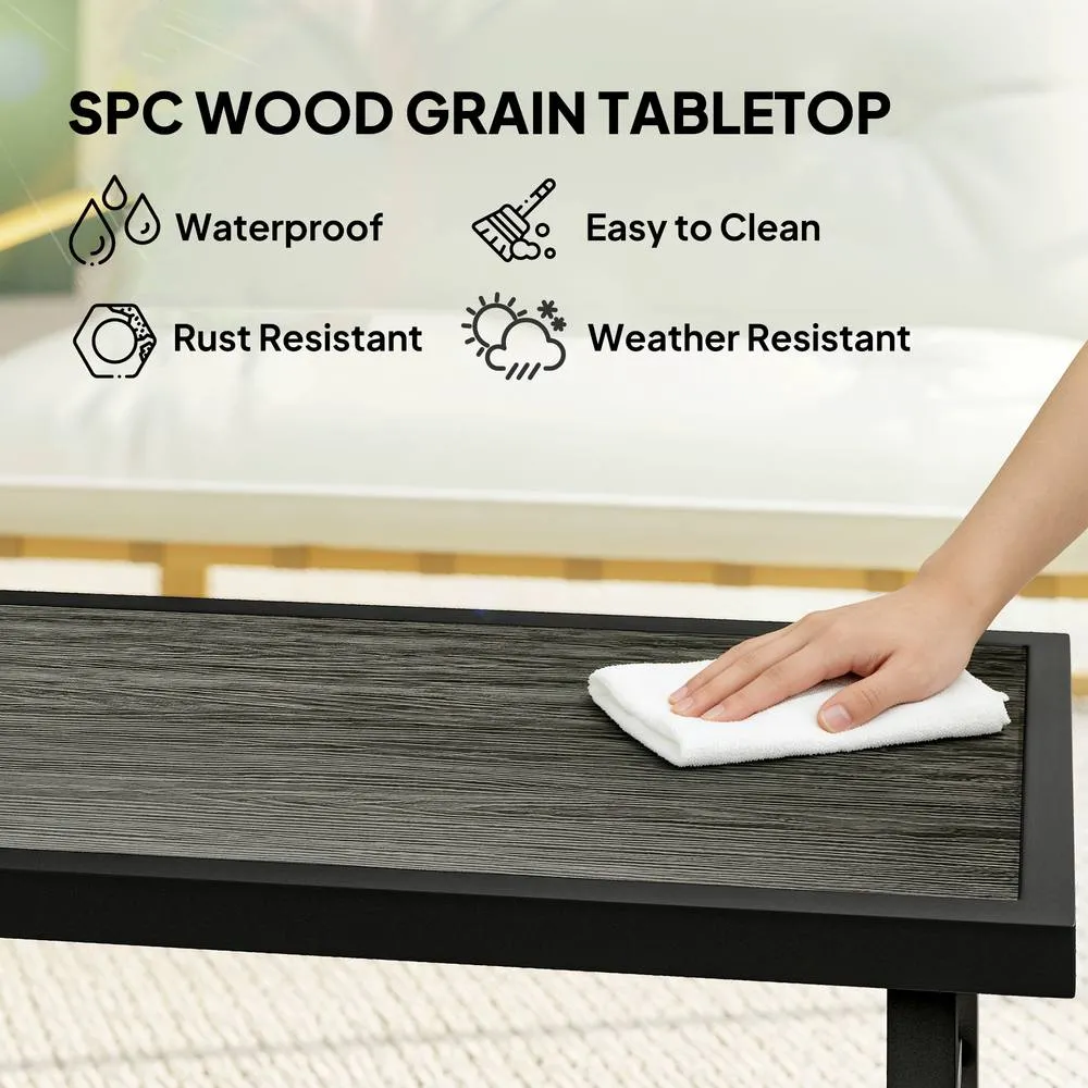 OUTSUNNY Garden Coffee Table with SPC Woodgrain Tabletop, Dark Grey 4