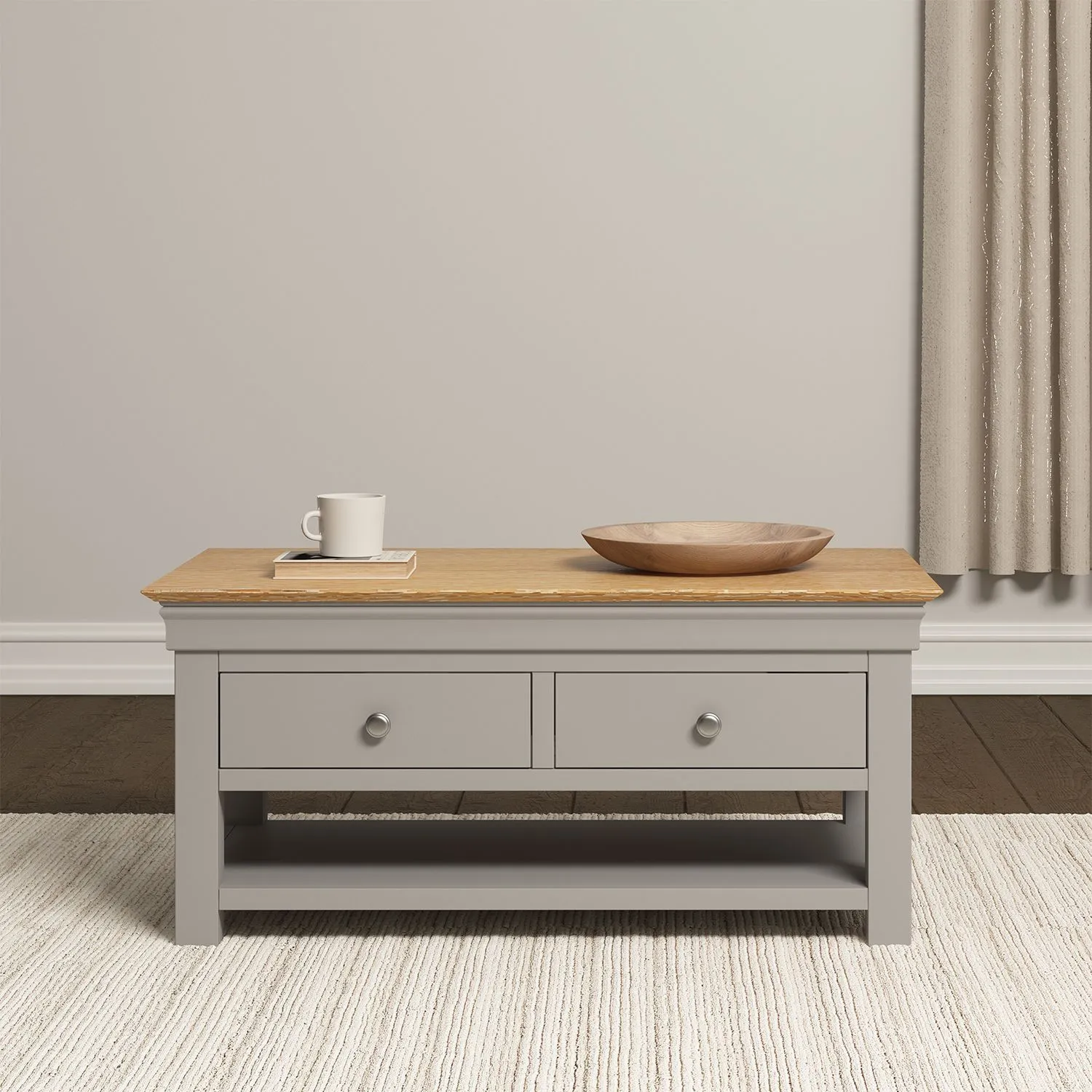 Seconique Bordeaux 2 Drawer Coffee Table (Fully Assembled) in Light Grey 1