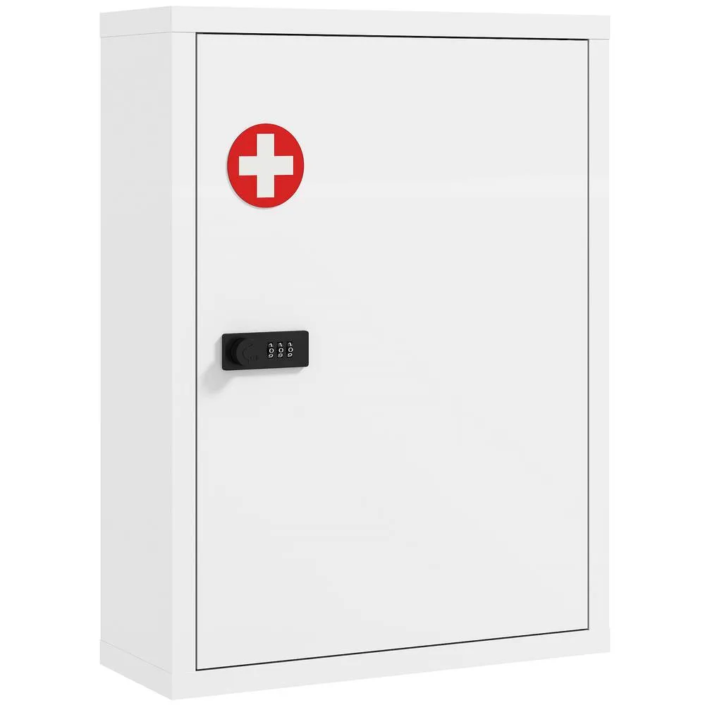 HOMCOM Wall Mount Medicine Cabinet with Combination Lock, White 2