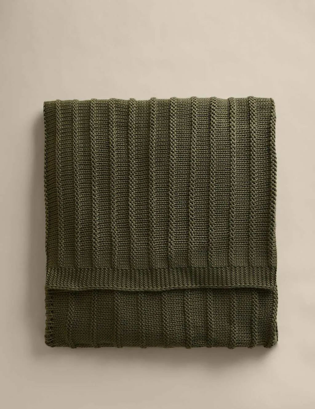 M&S Ribbed Knitted Throw Green
