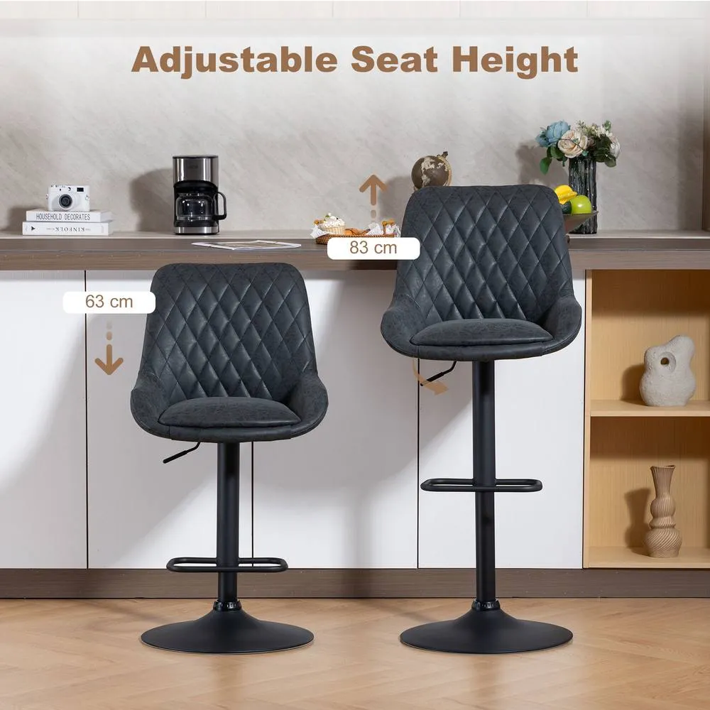 HOMCOM Bar Stools Set of 2, Adjustable Bar Chairs 360 Degree Swivel in Black 4
