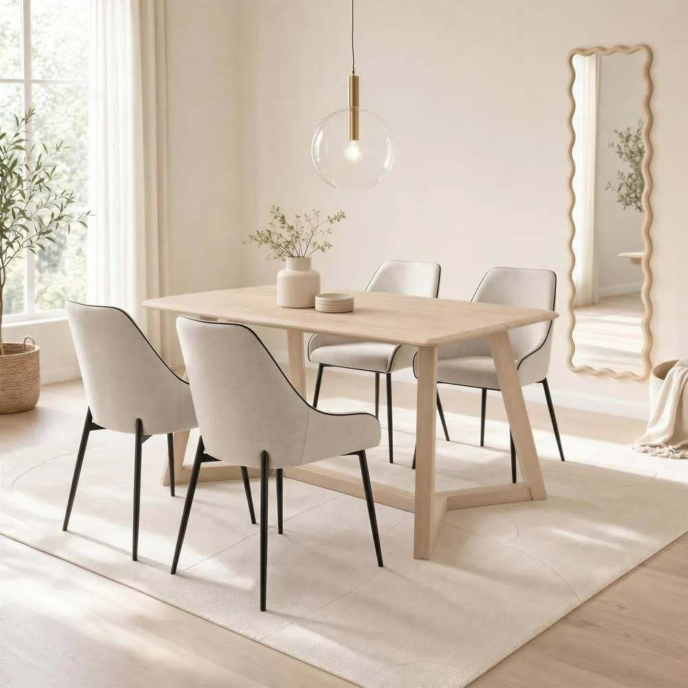 FurnitureboxUK Lulworth Whitewashed Wood Dining Table 4 Cream Beaumont Chairs