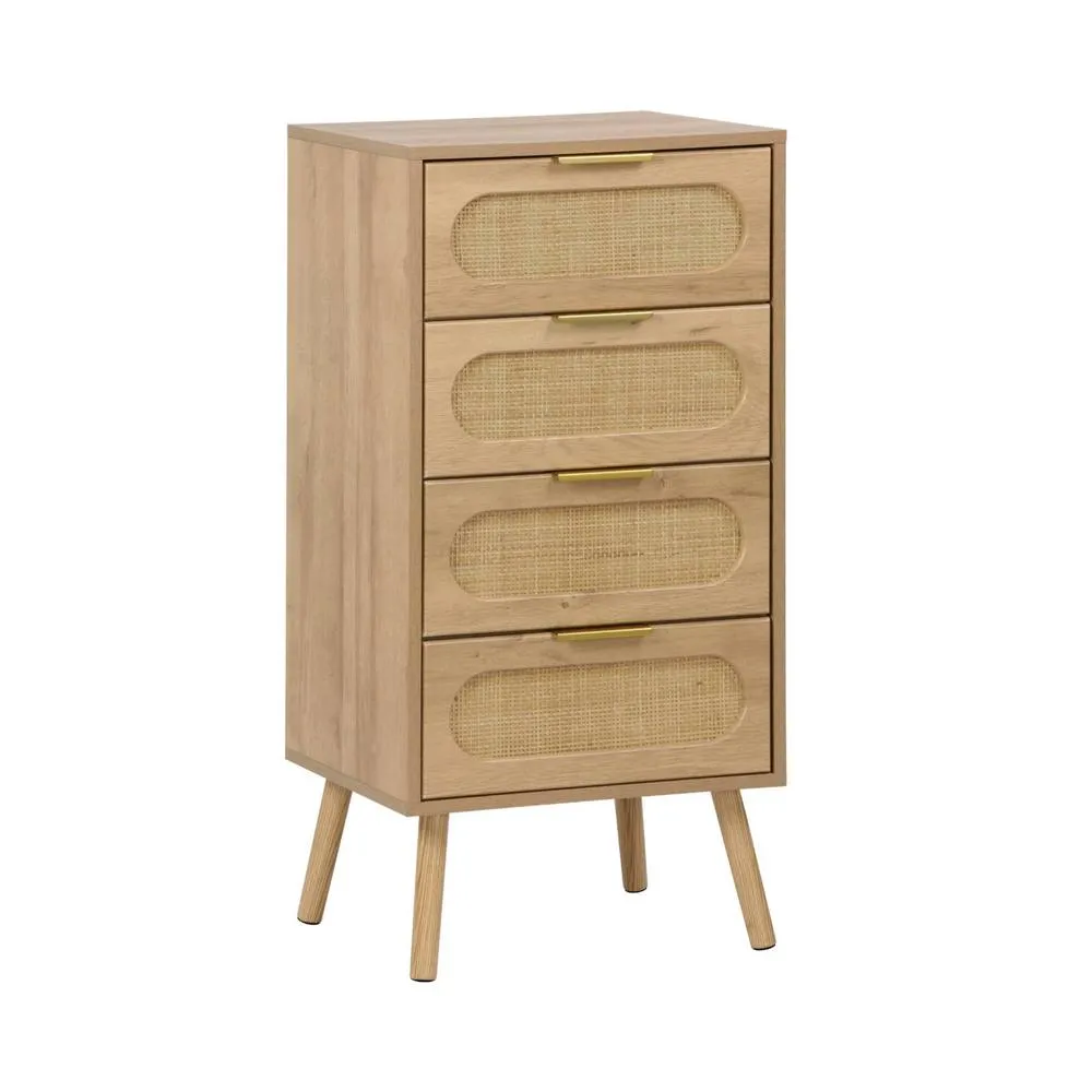 sweeek Wood & cane effect 4-drawer chest in Beige 2