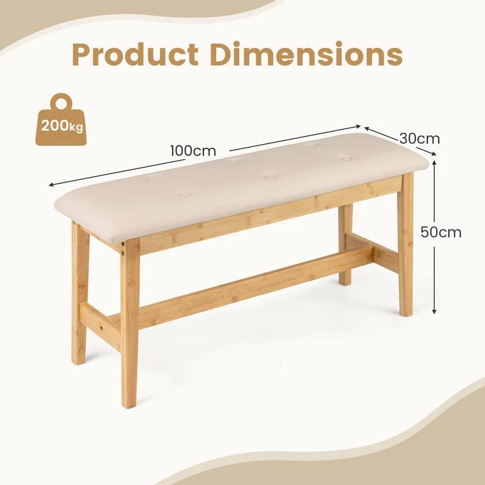 Costway 100CM Upholstered Bench Button Tufted End of Bed Bench w/Padded Seat in Natural 2