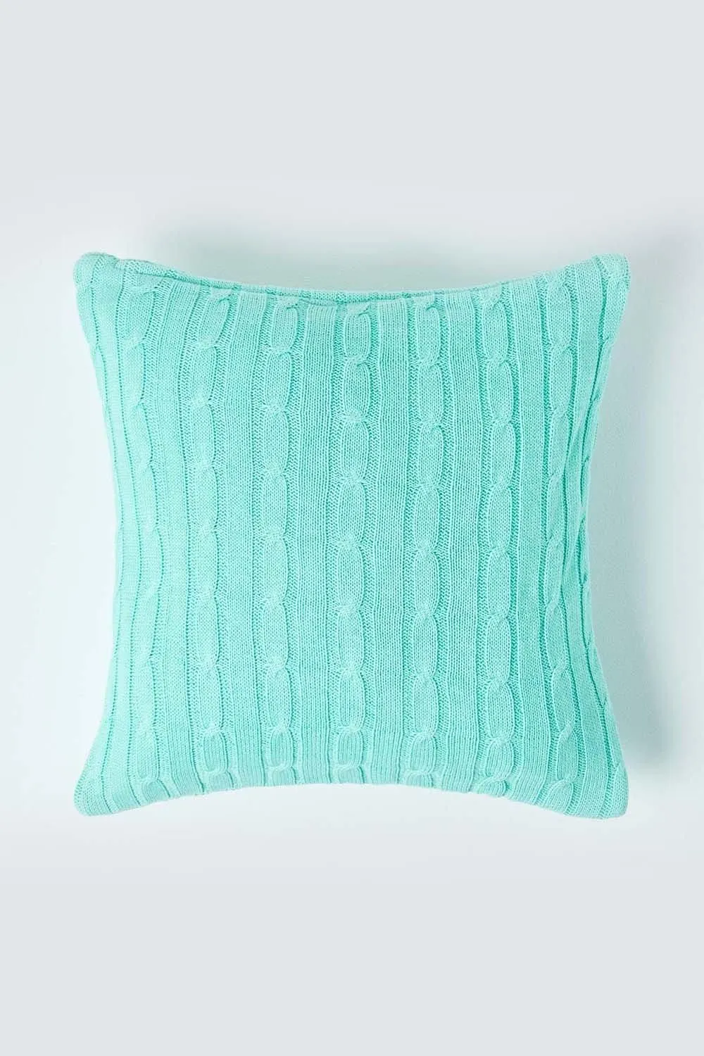 Homescapes Cotton Cable Knit Cushion Cover, 45 x 45 cm in Green 1