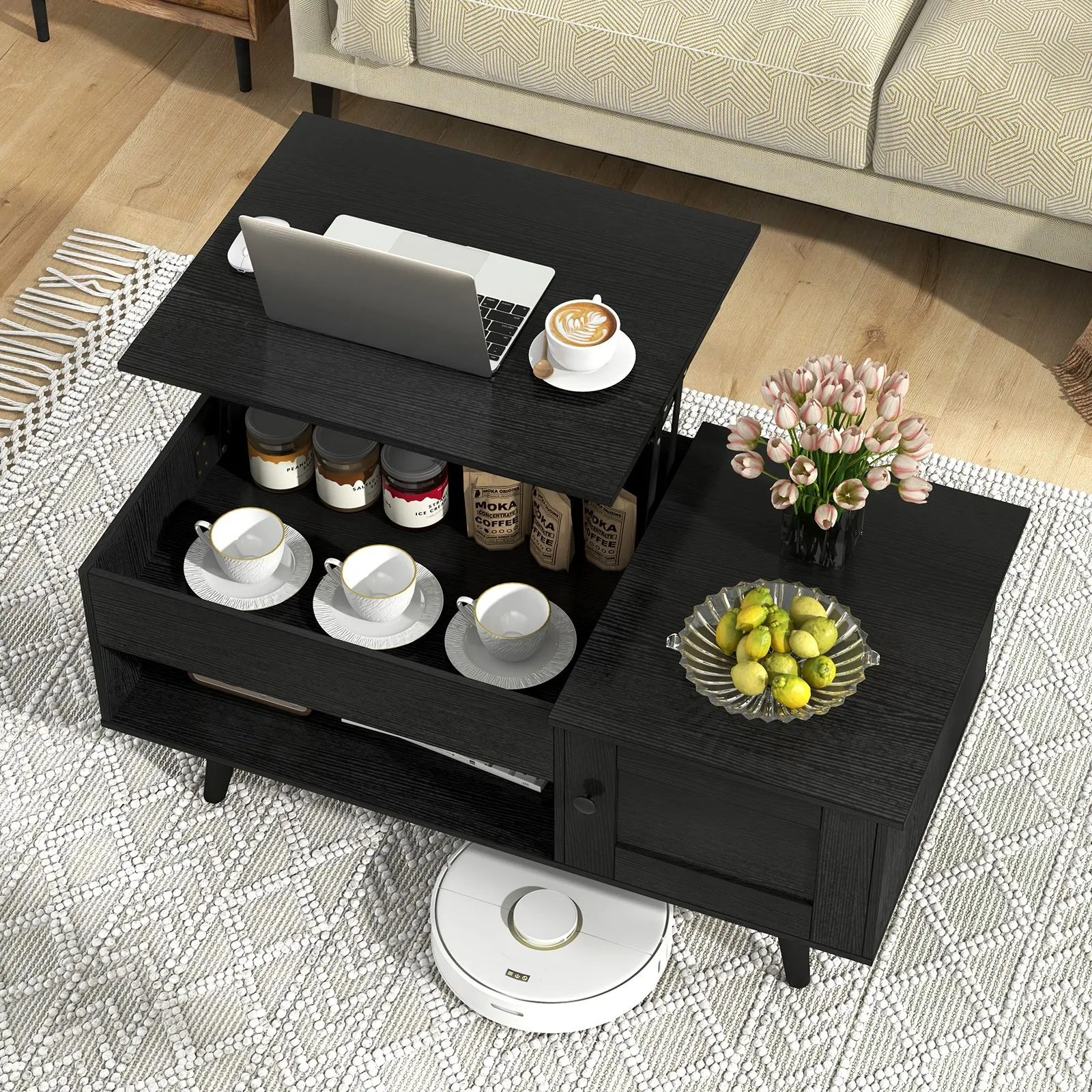 Costway Lift Top Coffee Table Pull up Coffee Table with Storage in Black 4