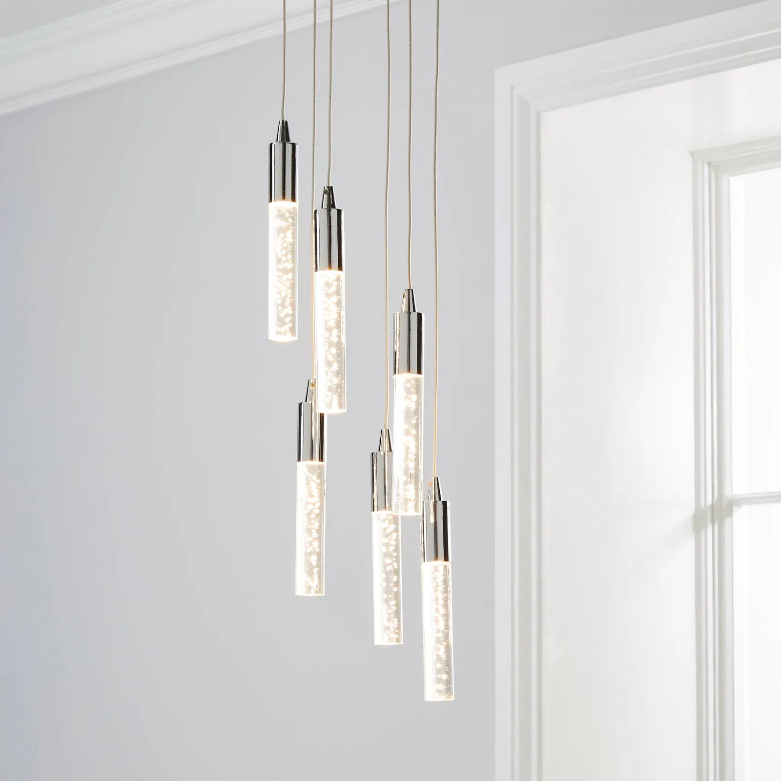 Tassani 6 Light Integrated LED Bubble Glass Cluster Ceilling Fitting Chrome