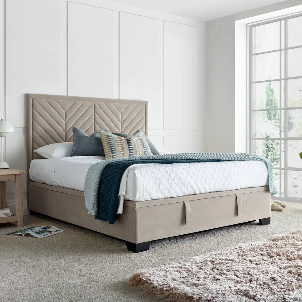 Watson - Super King Size - Ottoman Bed Frame - Warm Stone - Fabric 6FT - Happy Beds 1