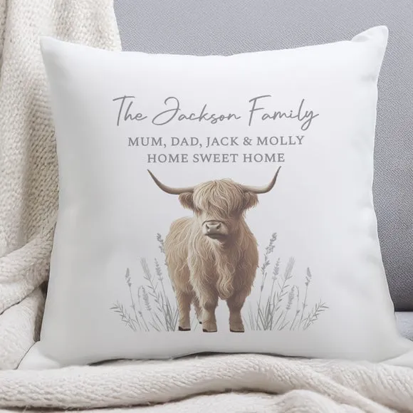 Personalised Highland Cow Square Cushion